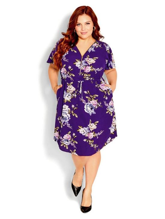 front image of city-chic-wild-floral-short-sleeve-dress