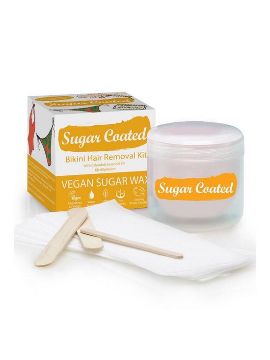 front image of sugar-coated-bikini-hair-removal-wax-kit