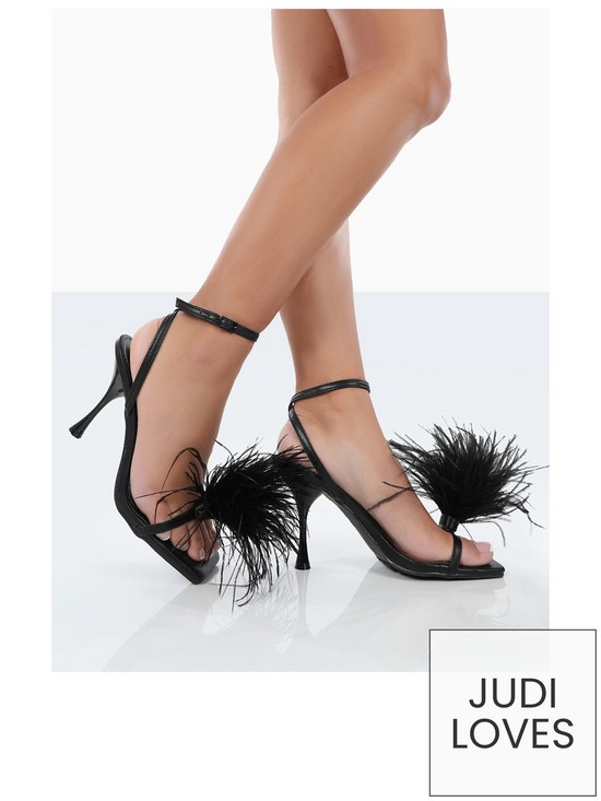 stillFront image of public-desire-wide-fit-prancy-feather-heeled-shoe-black