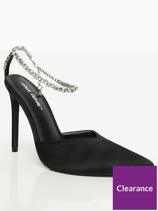 stillFront image of public-desire-wide-fit-xander-diamante-chain-heeled-shoe-black