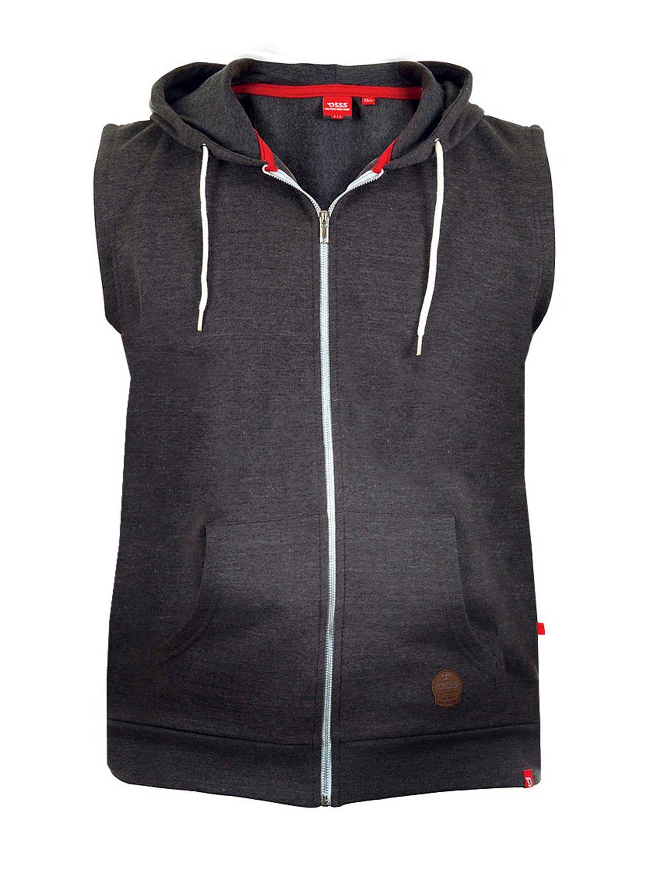 D555 Sleeveless Zip Through Hoodie Charcoal Melange Littlewoods