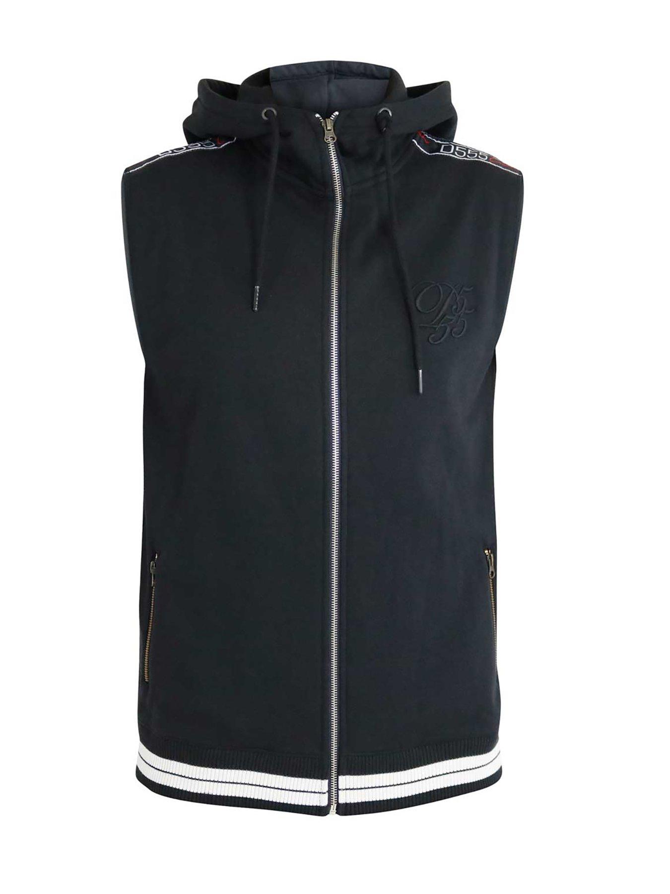 Image 3 of 4 of D555 Couture Sleeveless Hoodie With Taping Detail And Embroidery - Black