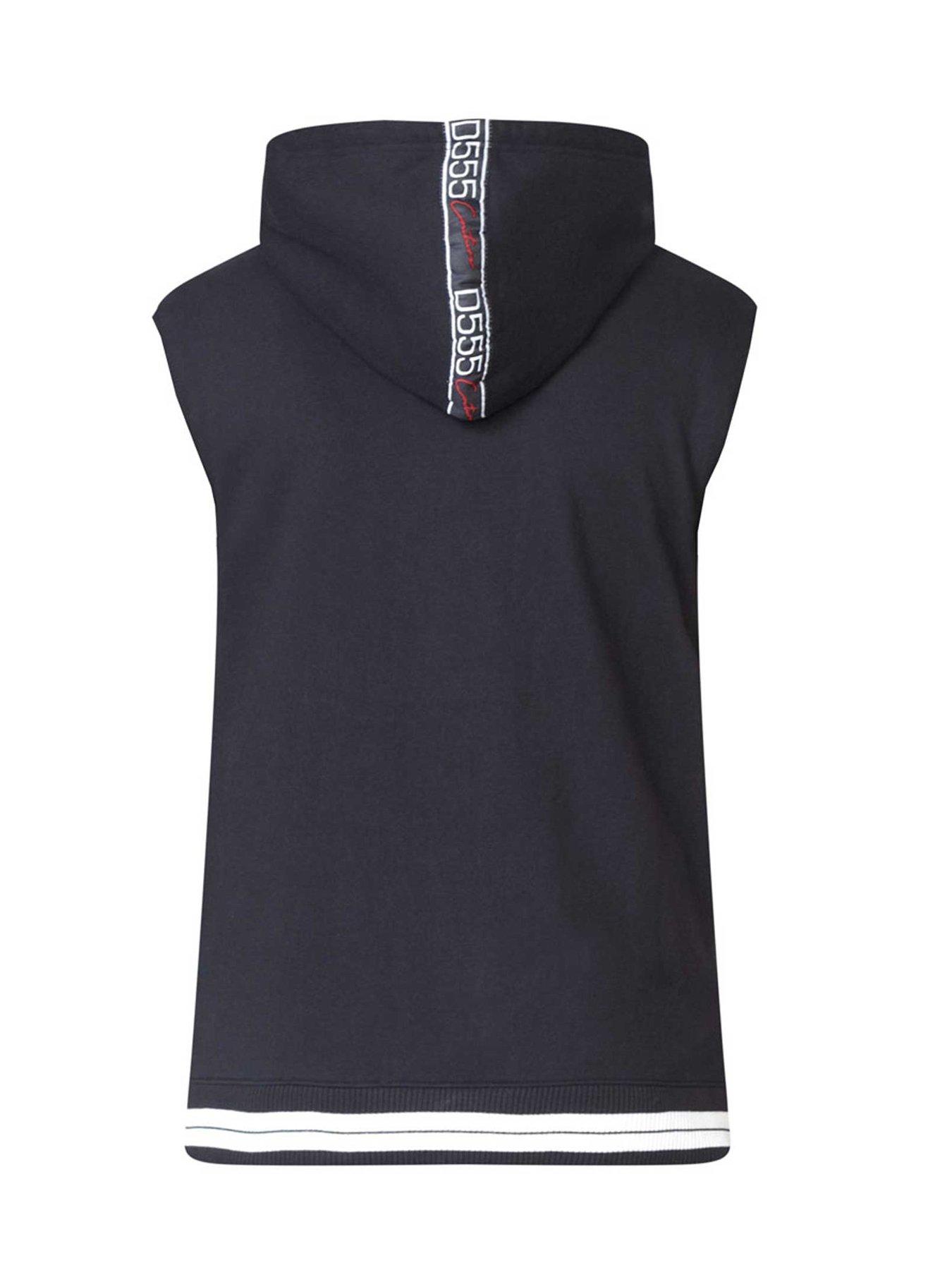 Image 4 of 4 of D555 Couture Sleeveless Hoodie With Taping Detail And Embroidery - Black