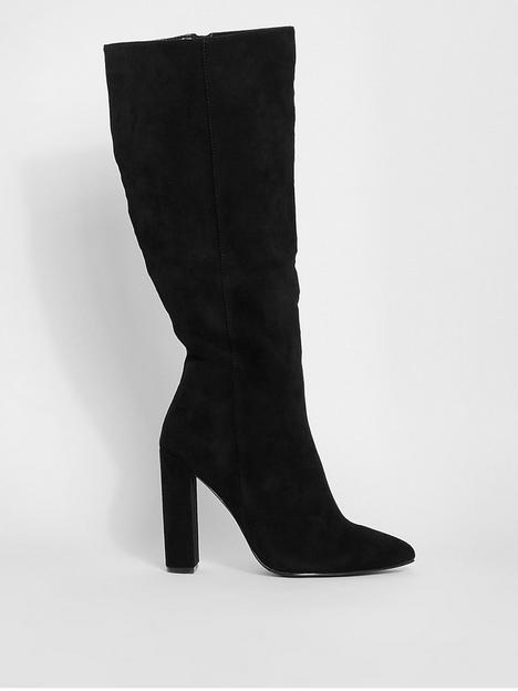 boohoo-pointed-knee-high-heeled-boot-black