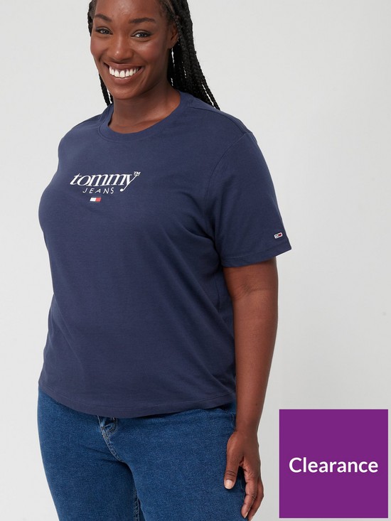 front image of tommy-jeans-curve-essential-logo-t-shirt-ndash-blue
