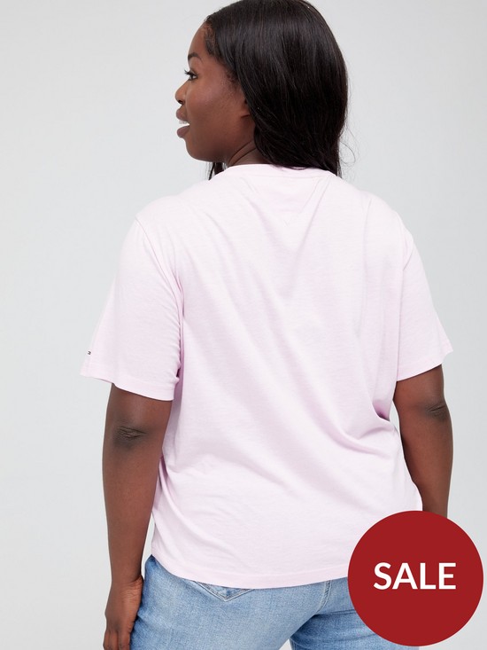 stillFront image of tommy-jeans-curve-regular-fit-essential-logo-2-short-sleeve-t-shirt--nbsppink