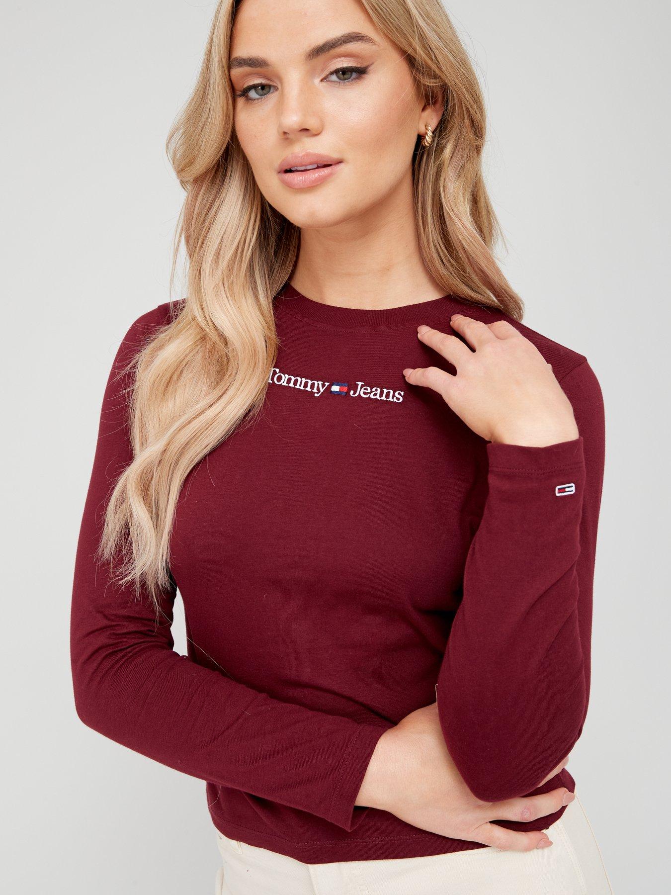  image of tommy-jeans-baby-logo-long-sleeve-top-berry