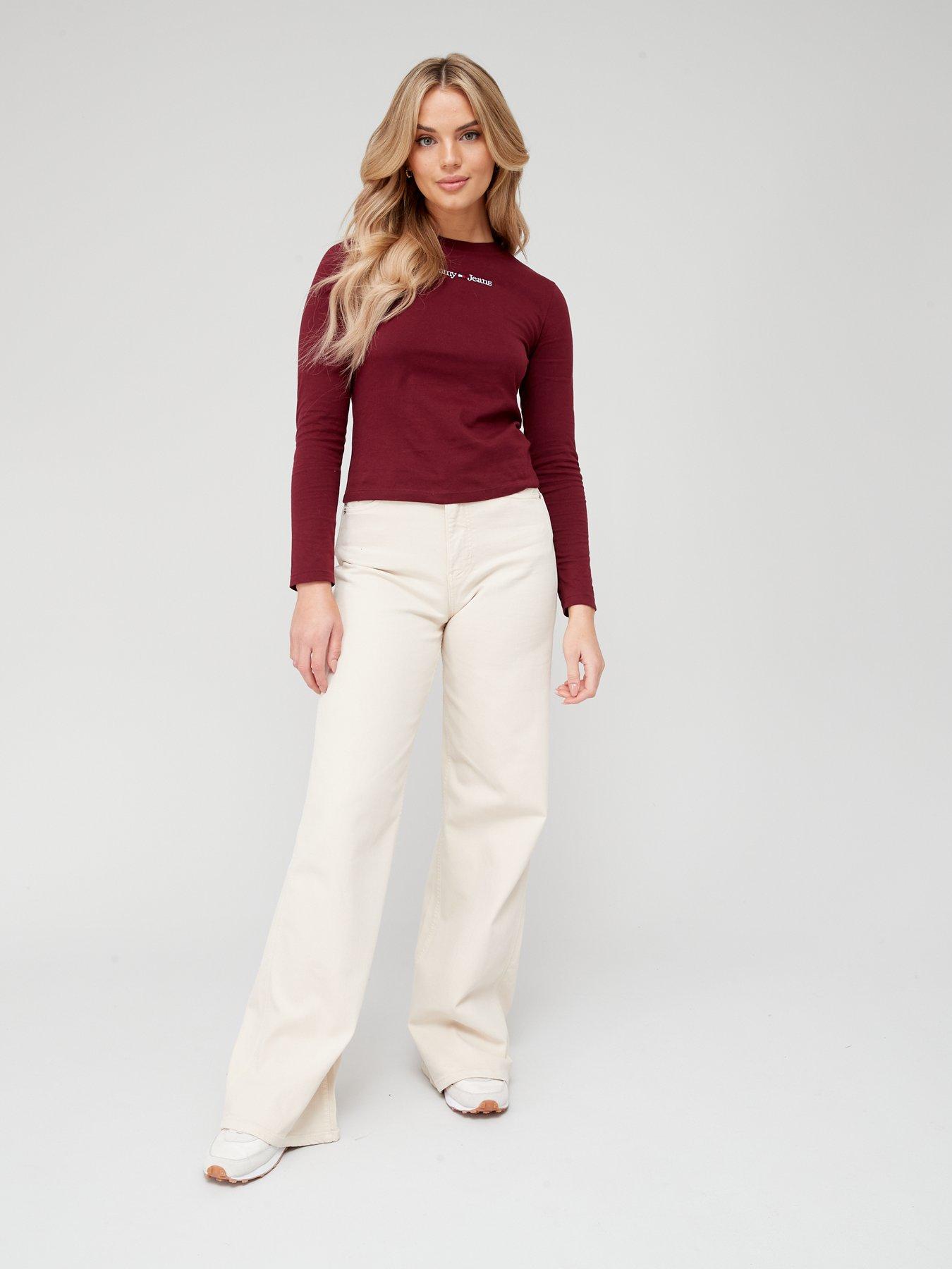  image of tommy-jeans-baby-logo-long-sleeve-top-berry