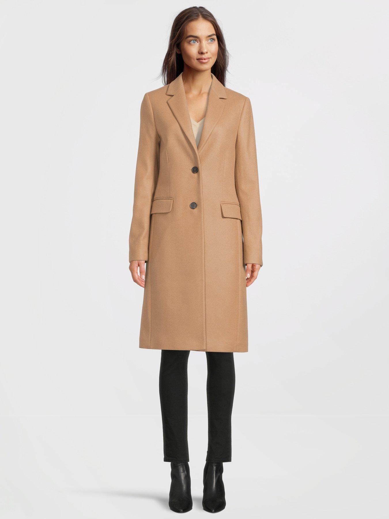 Calvin klein single breasted coat clearance camel