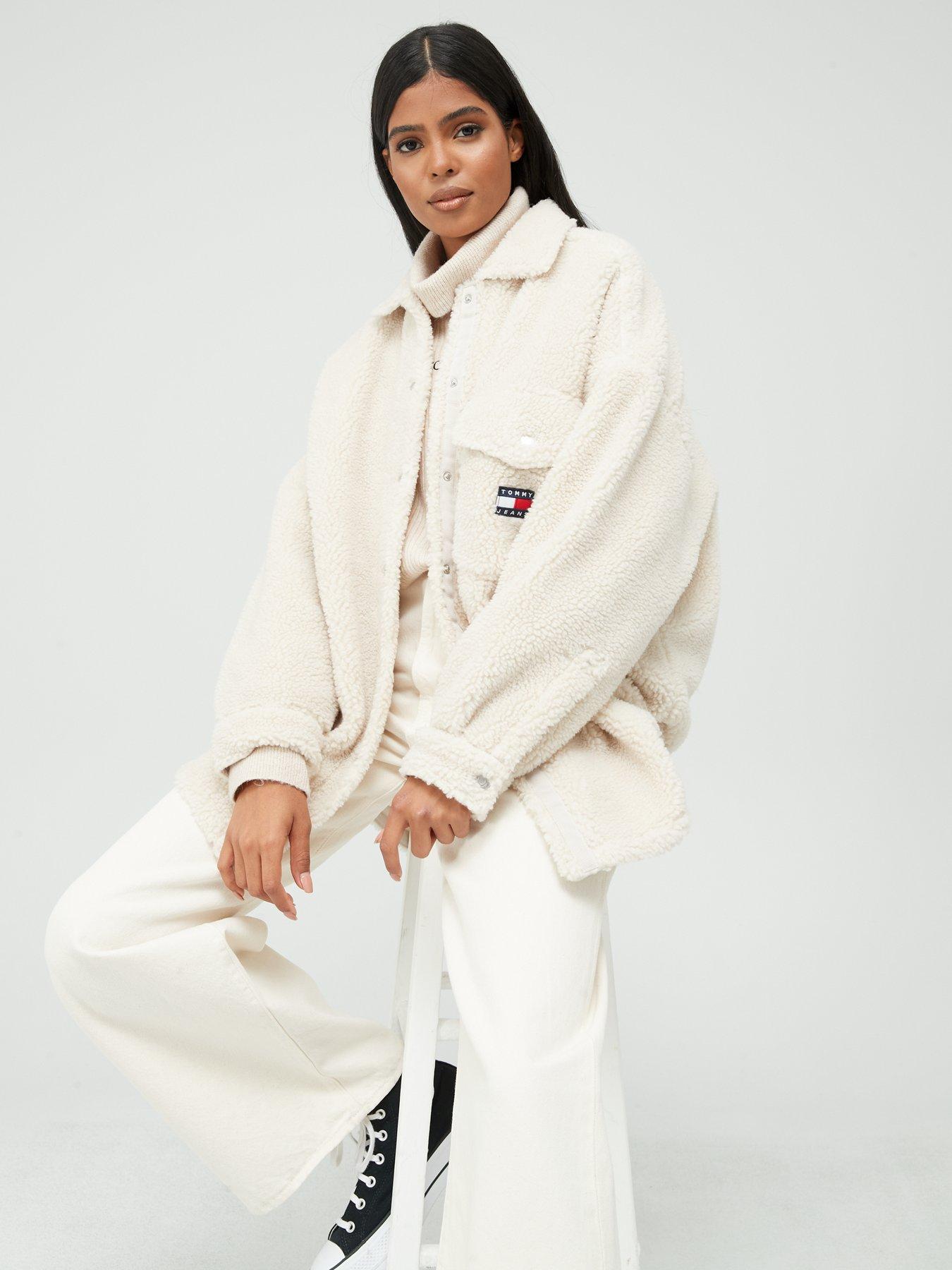  image of tommy-jeans-oversized-sherpa-overshirt-beige