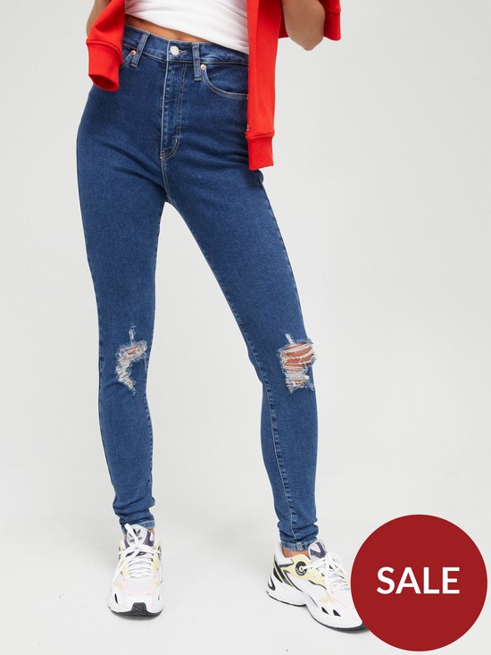 front image of tommy-jeans-melany-ultra-high-rise-ripped-skinny-jeans-blue