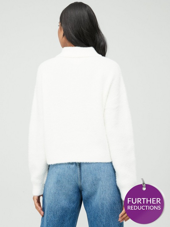 stillFront image of tommy-jeans-boxy-crop-furry-polo-sweater-white