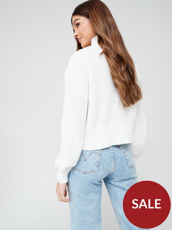 stillFront image of tommy-jeans-crop-college-cable-sweater-white