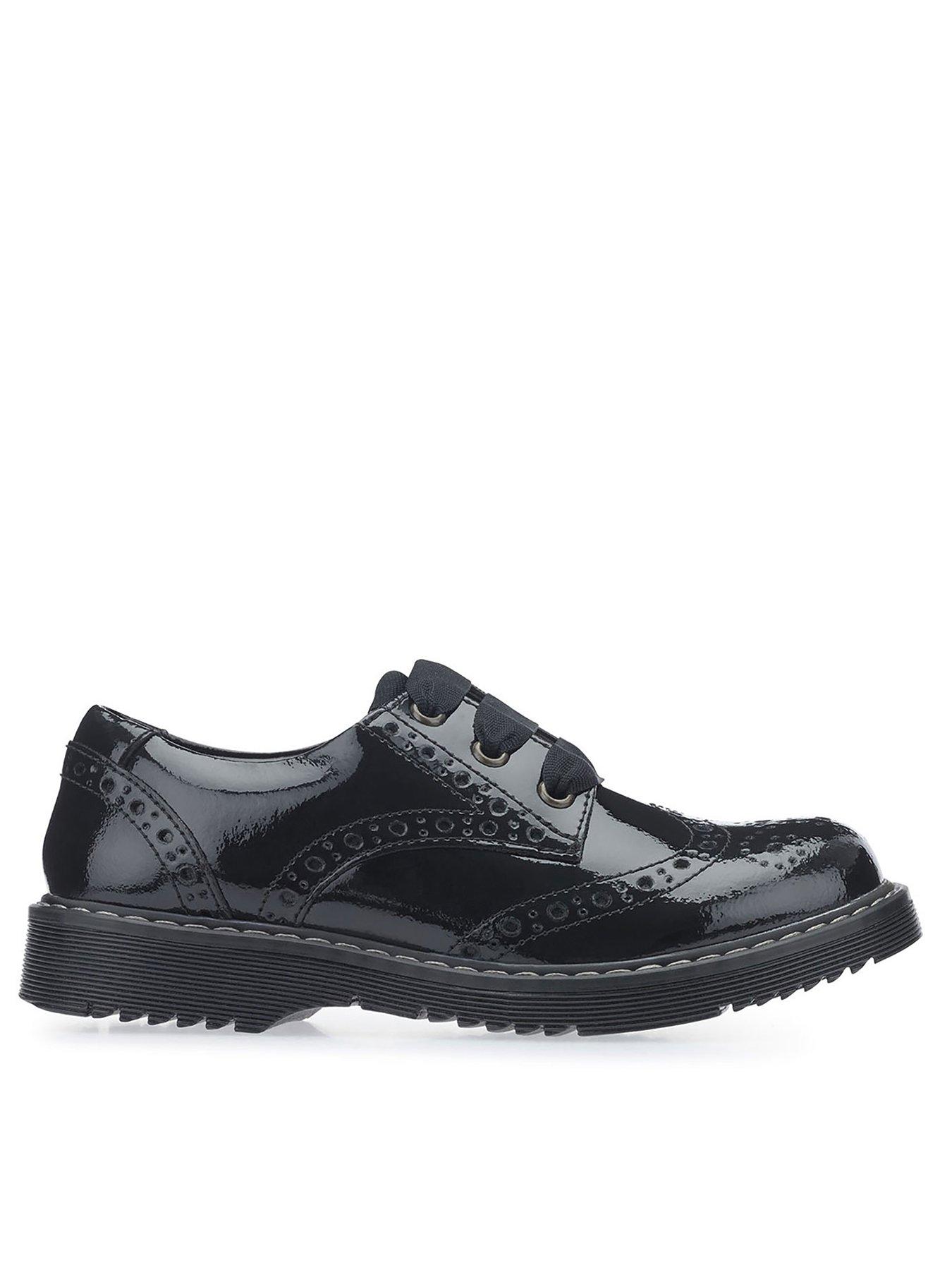 undefined Impulsive Girls Black Patent Leather Lace Up Chunky Sole School Shoes With Brogue Styling - Black