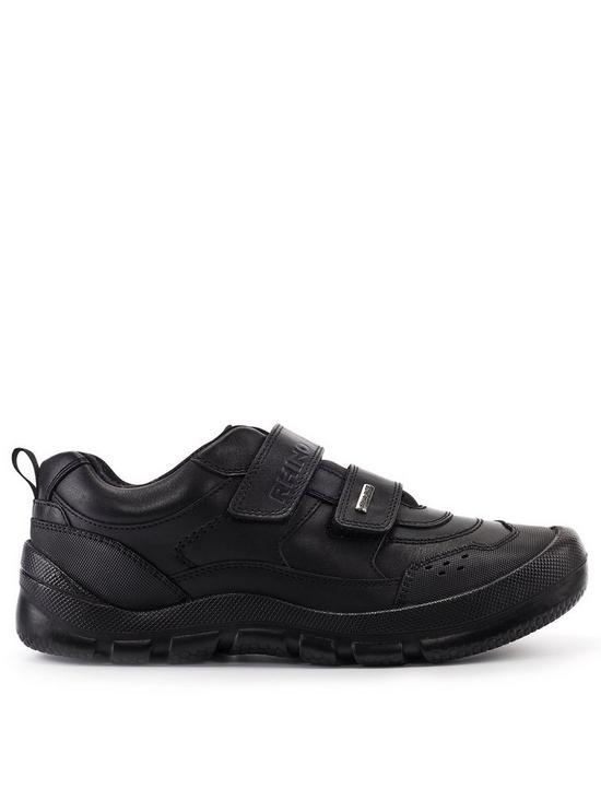 front image of start-rite-trooper-boys-waterproof-black-leather-double-riptape-durable-school-shoes-black