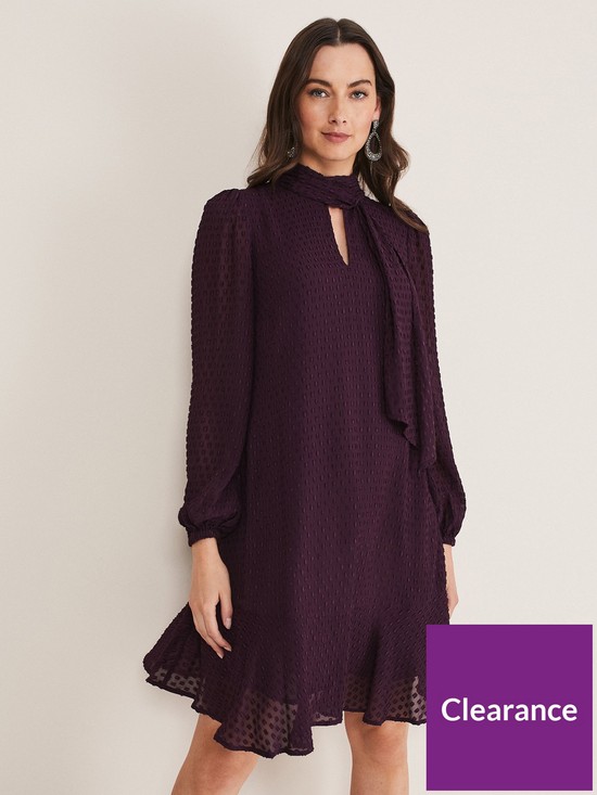 front image of phase-eight-everly-textured-swing-dress-plum