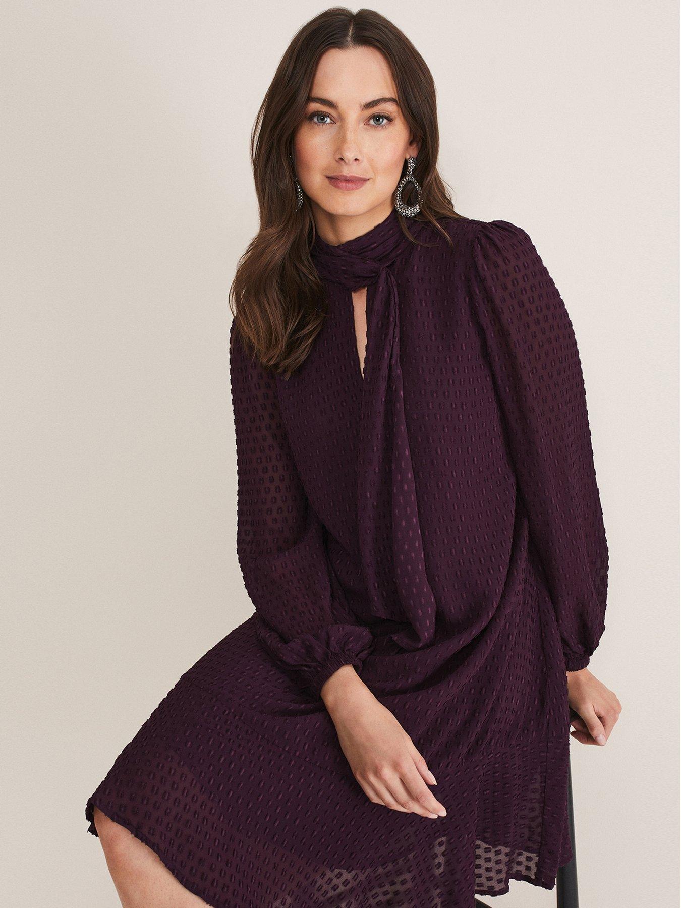  image of phase-eight-everly-textured-swing-dress-plum
