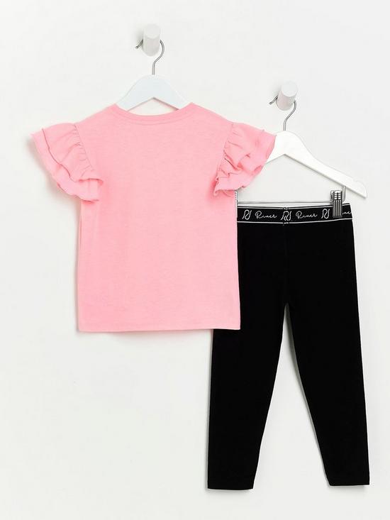 stillFront image of river-island-mini-mini-girls-slogan-frill-tshirt-and-legging-set-pink