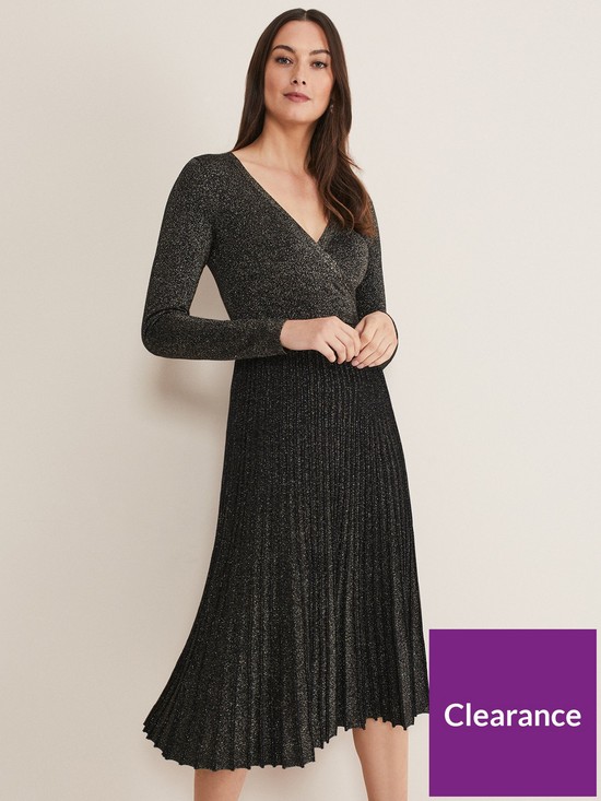 front image of phase-eight-jaycee-shimmer-knit-dress-blackgold