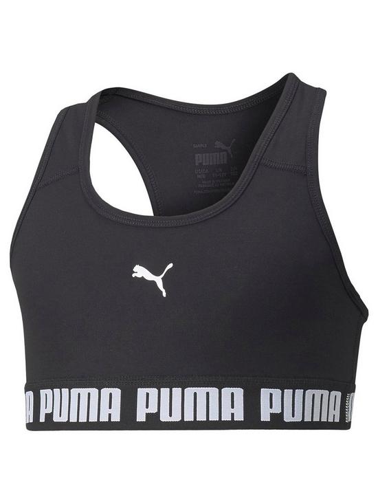 front image of puma-girls-runtrain-strong-sports-bra-black