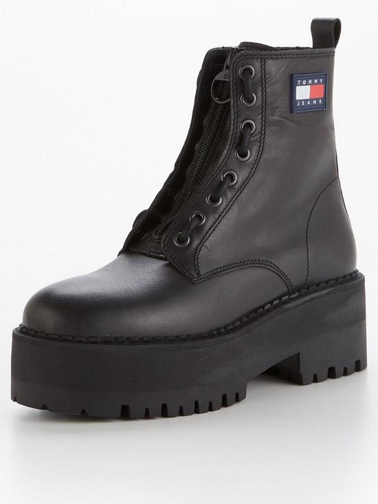 front image of tommy-jeans-tamy-zip-up-leather-ankle-boot-black