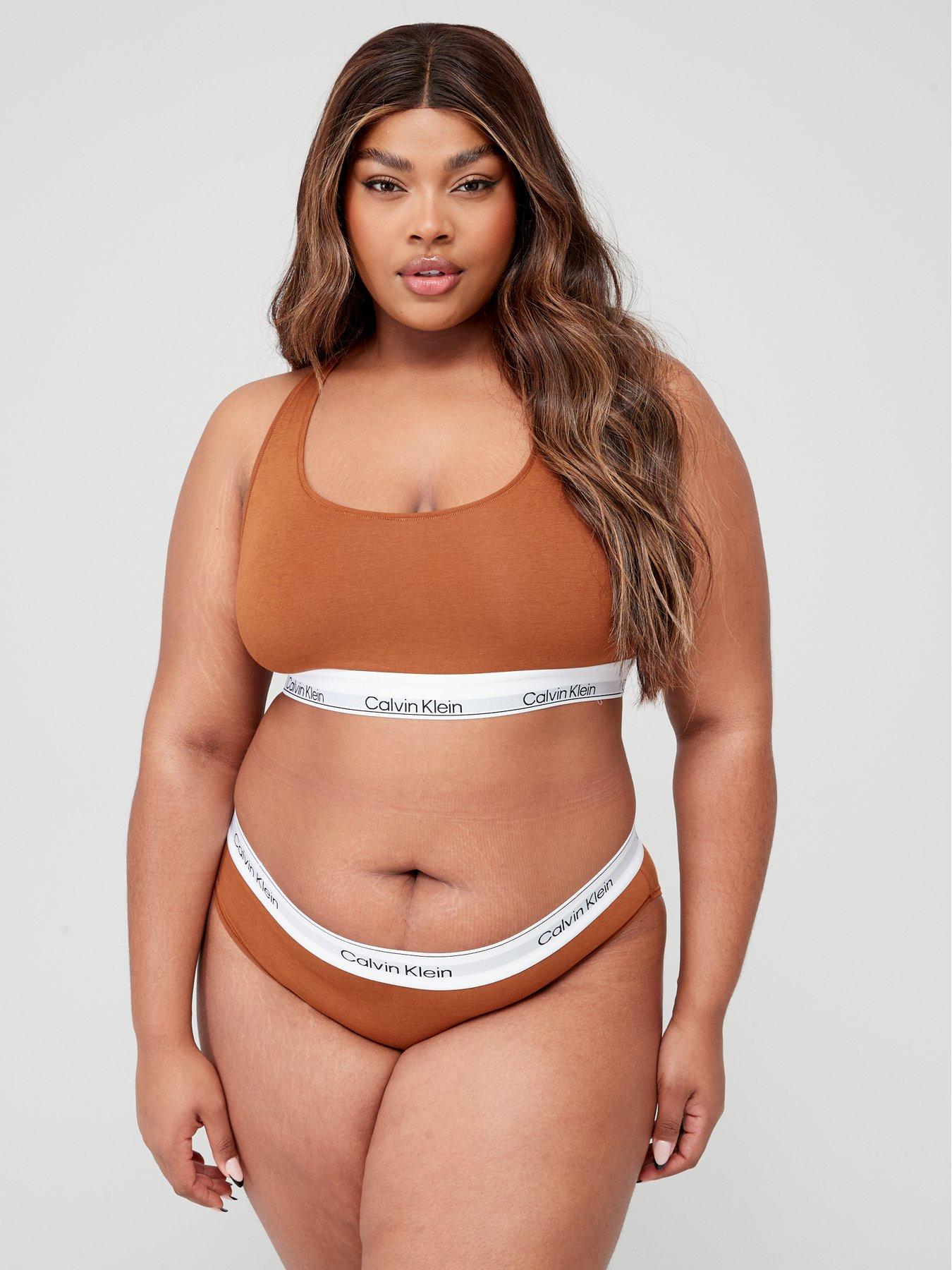  image of calvin-klein-plus-size-modern-cotton-unlined-bralette-brown