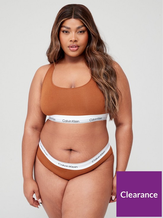 front image of calvin-klein-plus-size-modern-cotton-unlined-bralette-brown