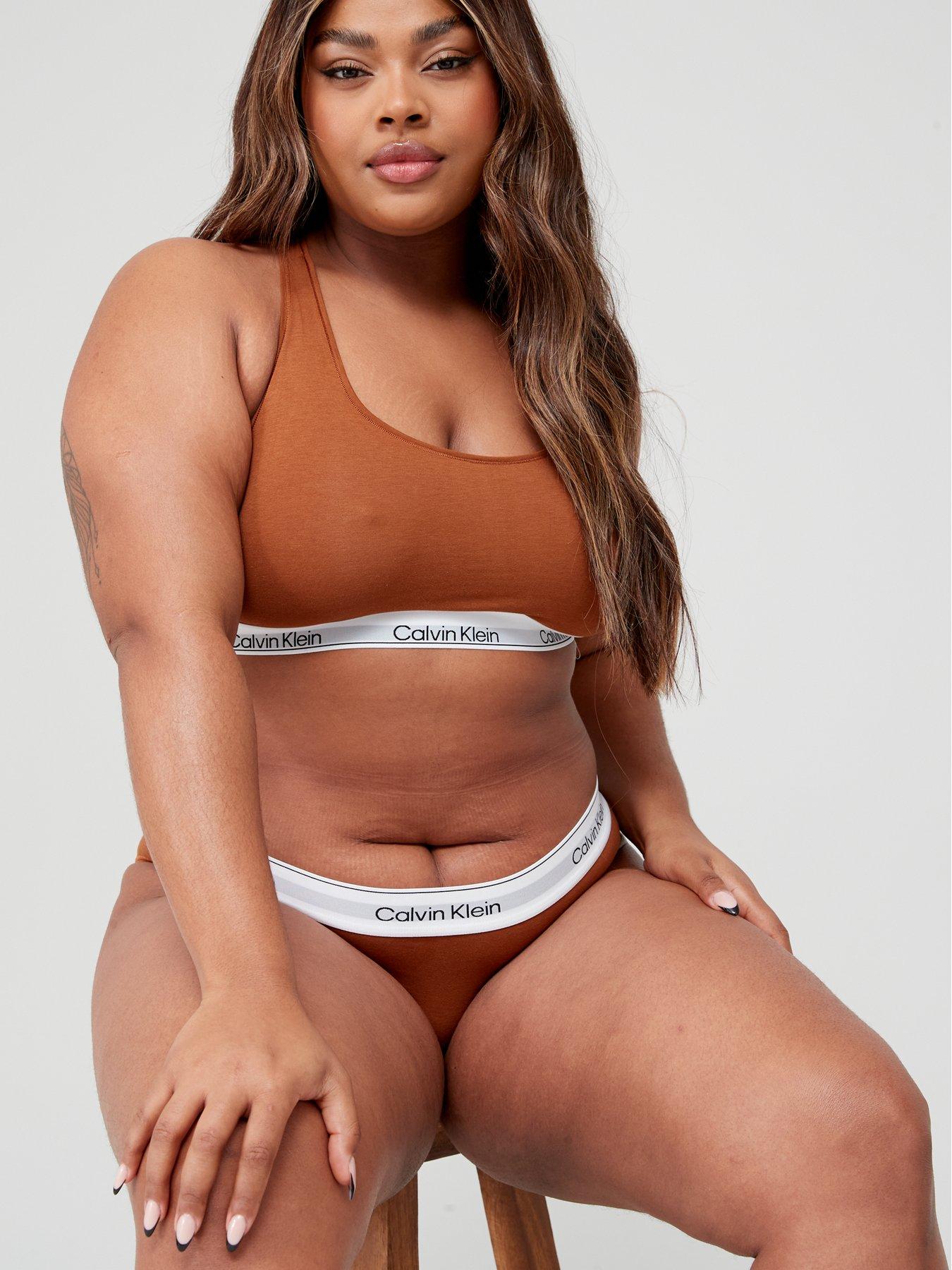  image of calvin-klein-plus-size-modern-cotton-unlined-bralette-brown