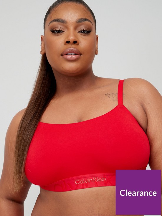 front image of calvin-klein-plus-size-embossed-icon-unlined-bralette-red