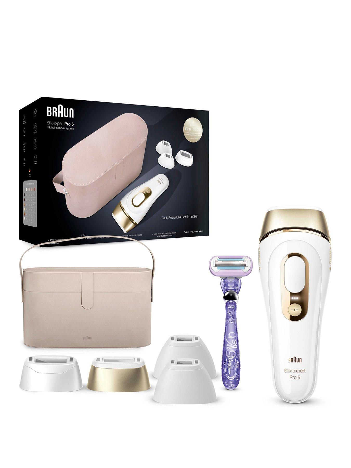 Braun IPL Silk-Expert Pro 5, At Home Hair Removal Device with Pouch PL5257  - White/Gold