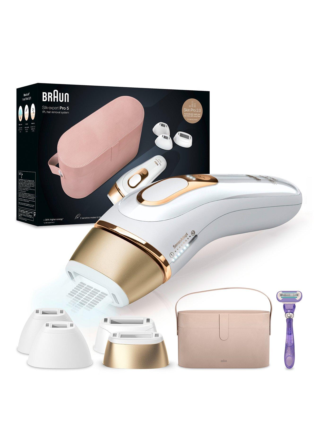 Braun IPL Silk-Expert Pro 5, At Home Hair Removal Device with Pouch PL5347  - White/Gold