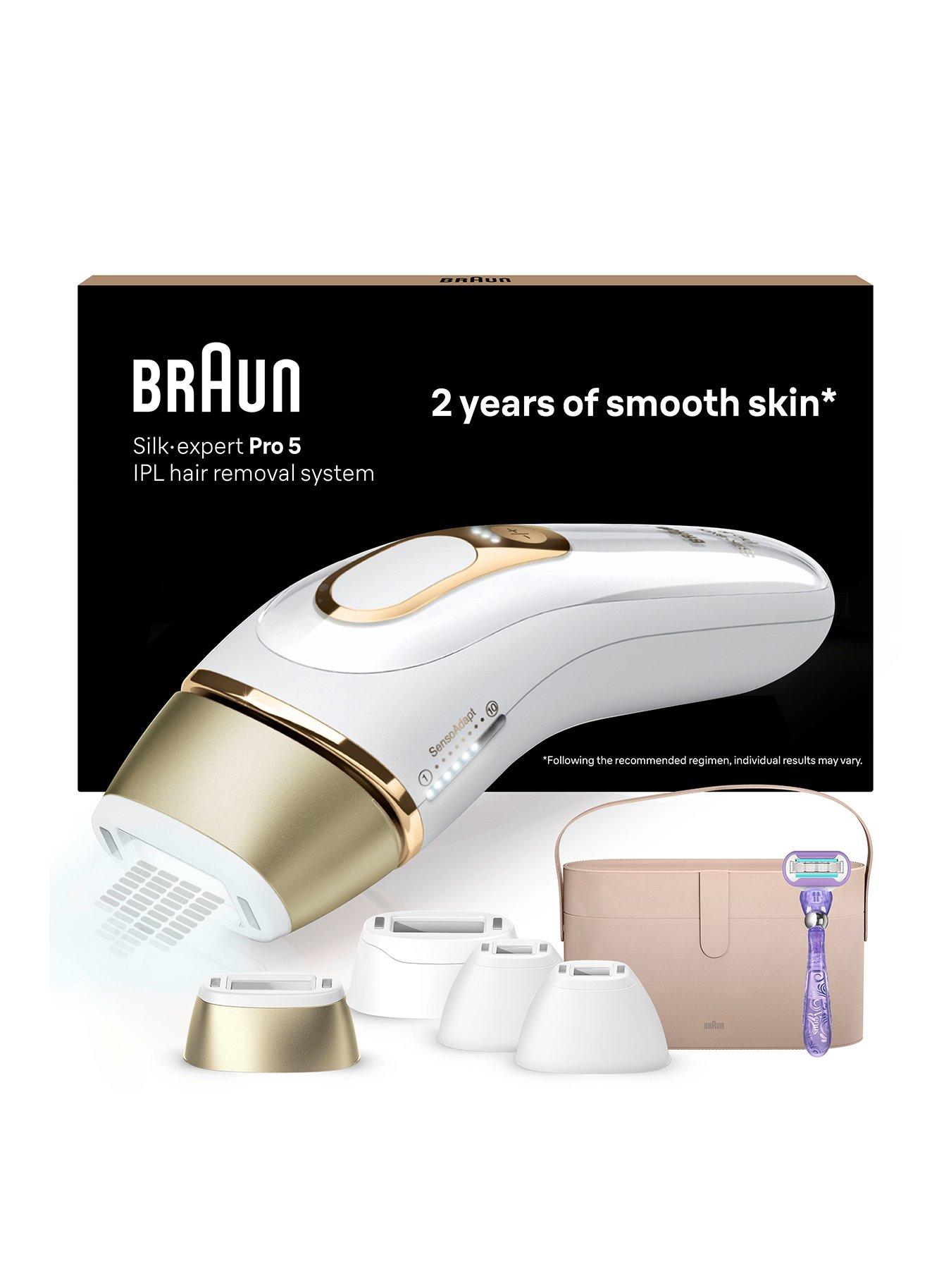 Image 1 of 8 of Braun IPL Silk-Expert Pro 5, At Home Hair Removal Device with Pouch PL5347 - White/Gold