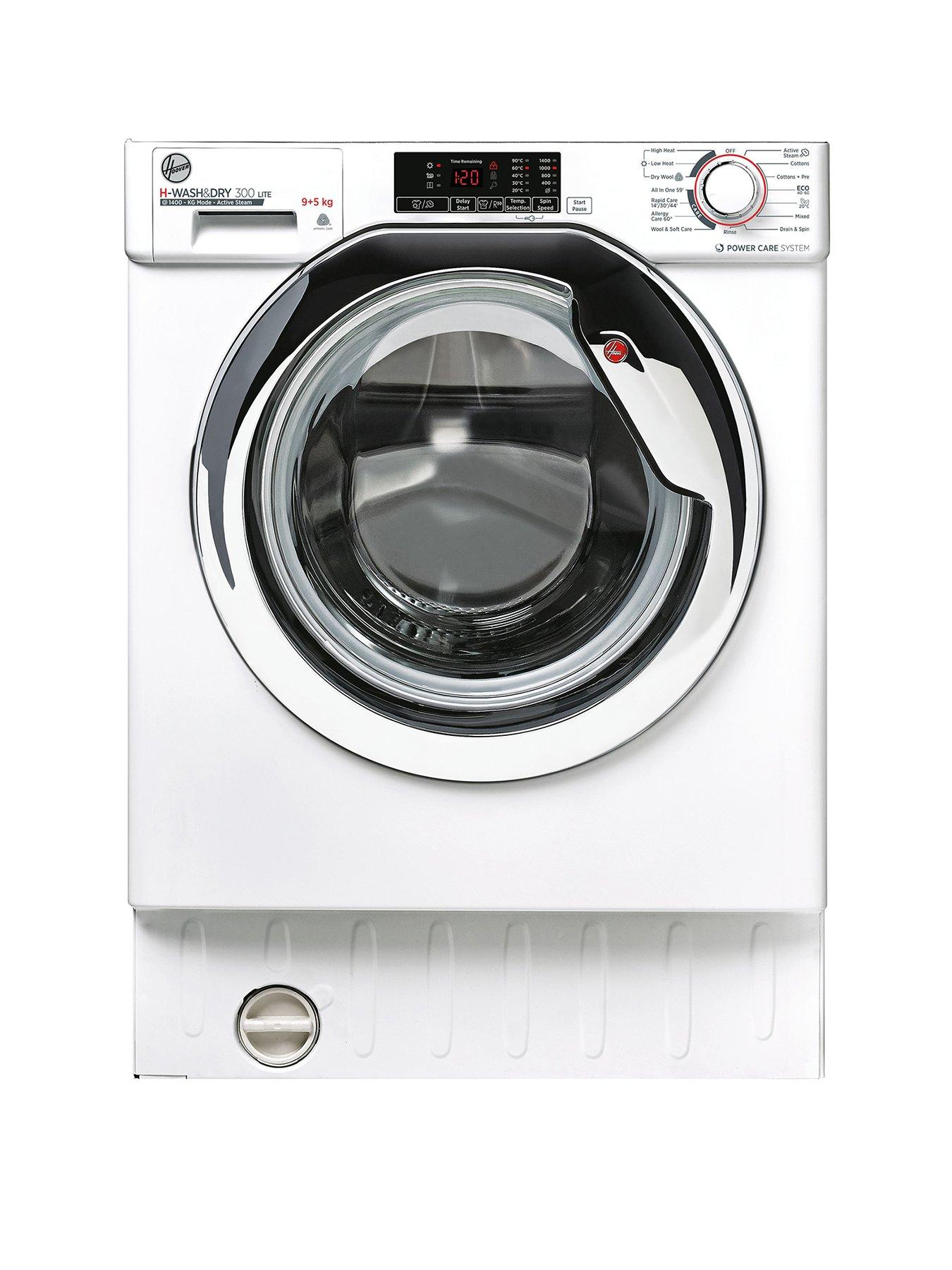 Hoover H-WASH/DRY HBDS495D1ACE/-80 Integrated Washer Dryer, 9Kg Wash+5Kg Dry, 1400 Rpm, 12 Programmes, 3 Drying Levels - White with Chrome door
