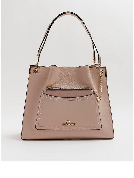 front image of river-island-pocket-front-chain-slouch-bag-pink