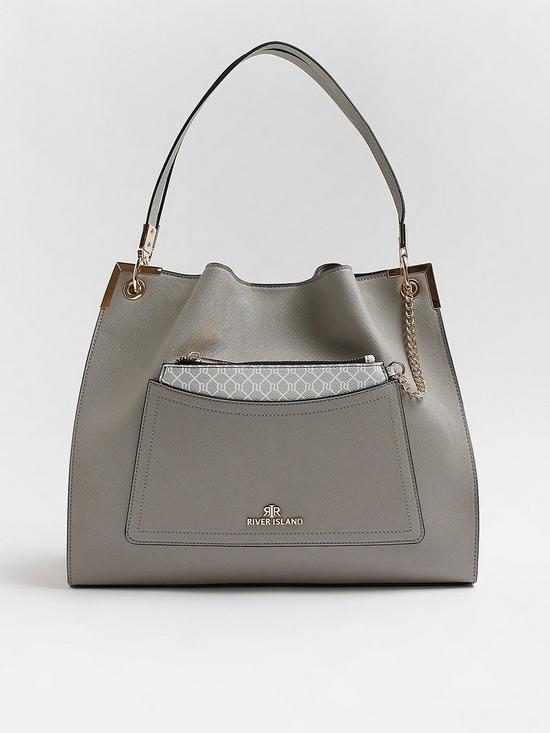 front image of river-island-pocket-front-chain-slouch-bag-grey