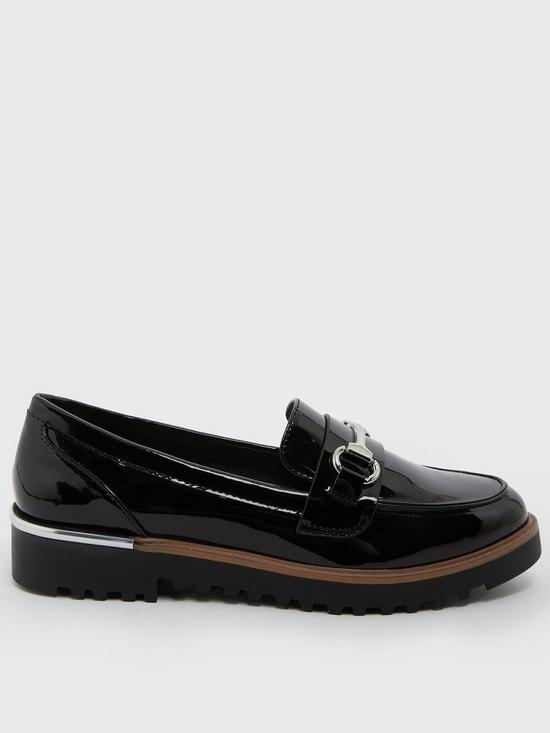 front image of new-look-patent-metal-trim-chunky-rounded-loafers-black