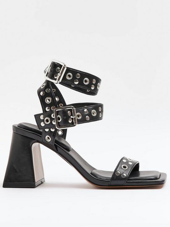 front image of river-island-studded-square-block-heel-mule-black