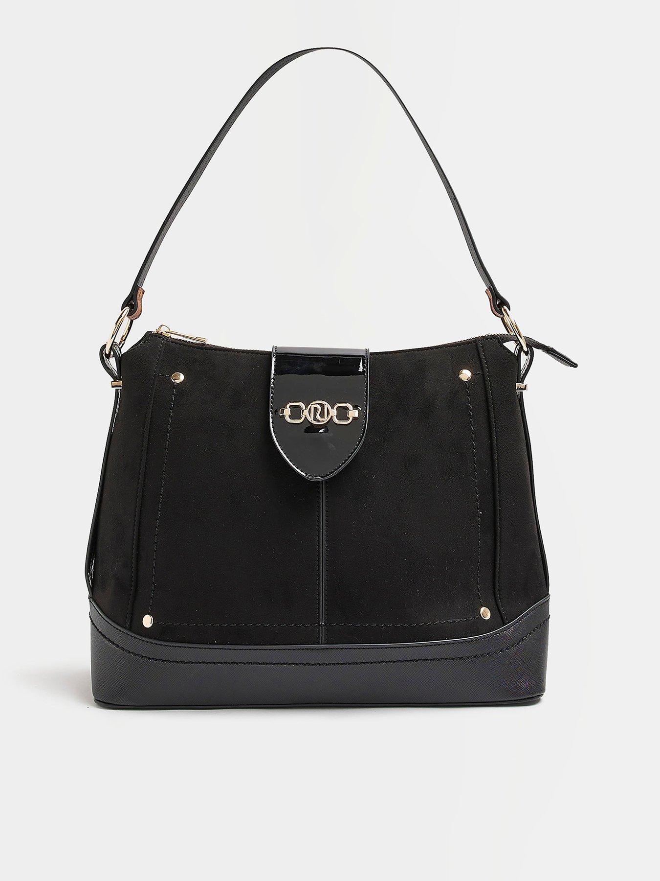 River Island RI Ring Detail Slouch Bag Black