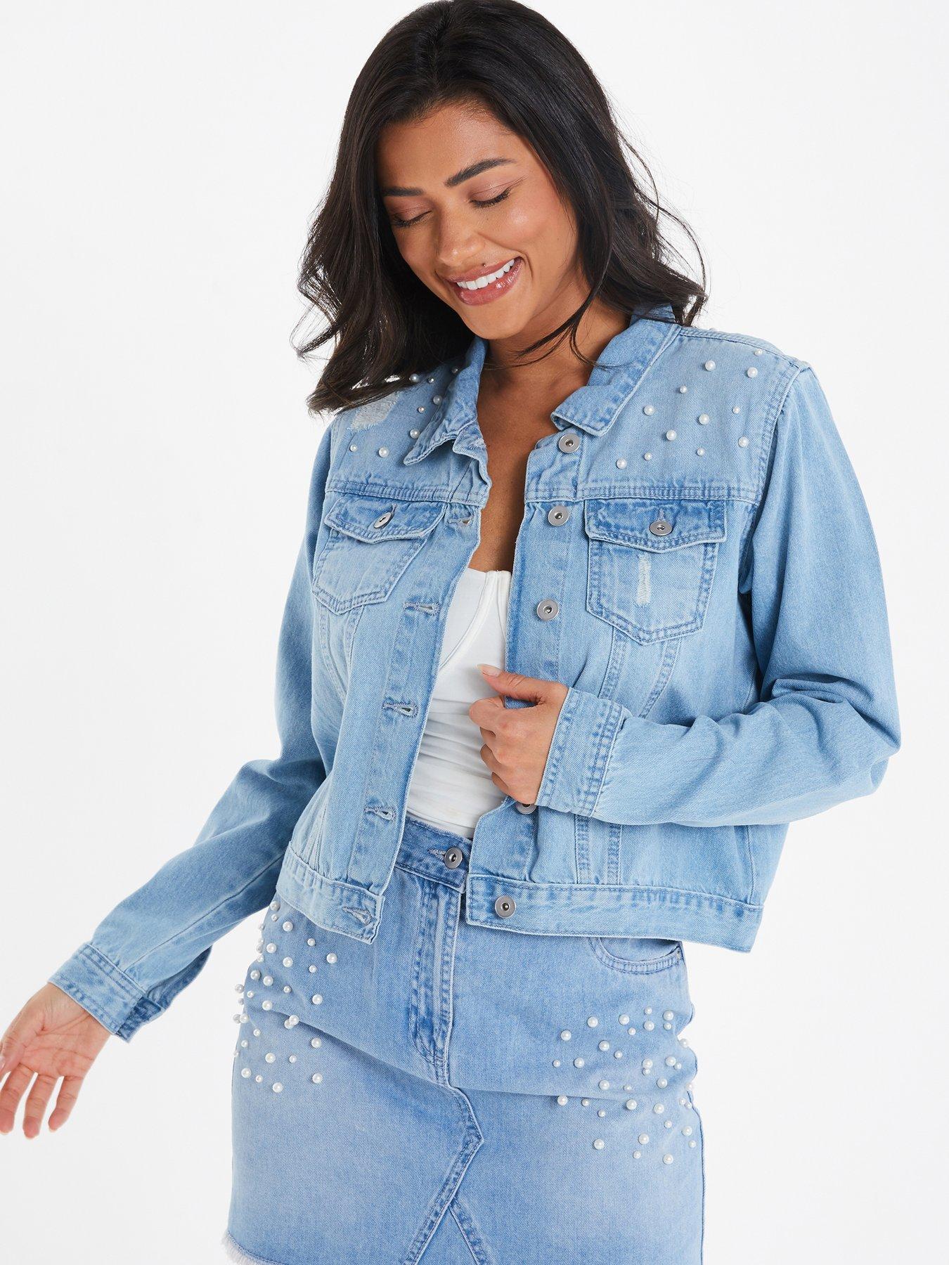 Quiz Pearl Denim Jacket | littlewoods.com
