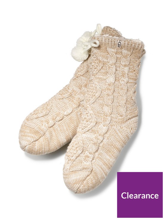back image of ugg-pom-pom-fleece-lined-crew-sock-cream