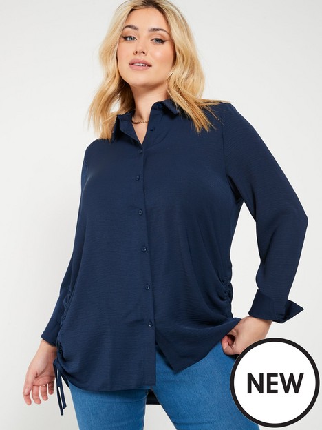 everyday-shirred-side-detail-long-sleeve-shirt-navy