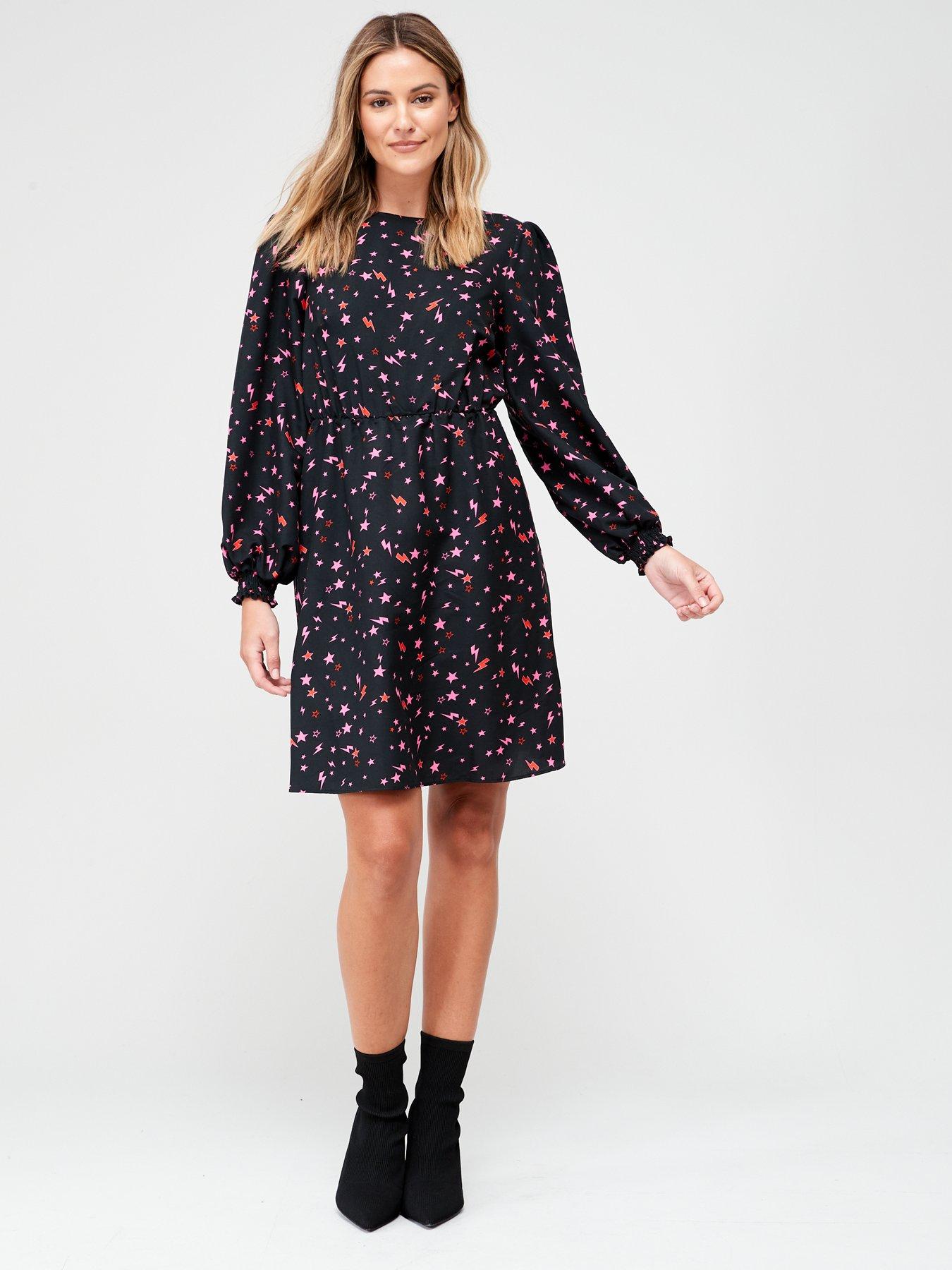 front image of v-by-very-volumenbspsleeve-mini-dress-star-printnbsp