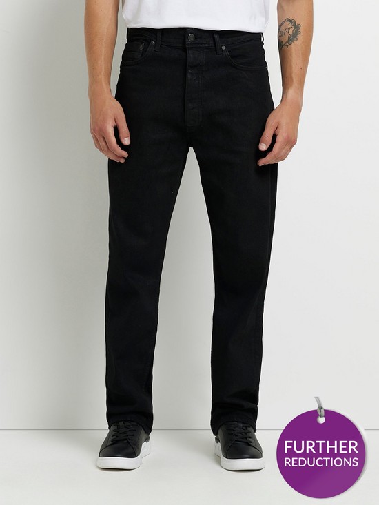 front image of river-island-baggy-cactus-jeans-black