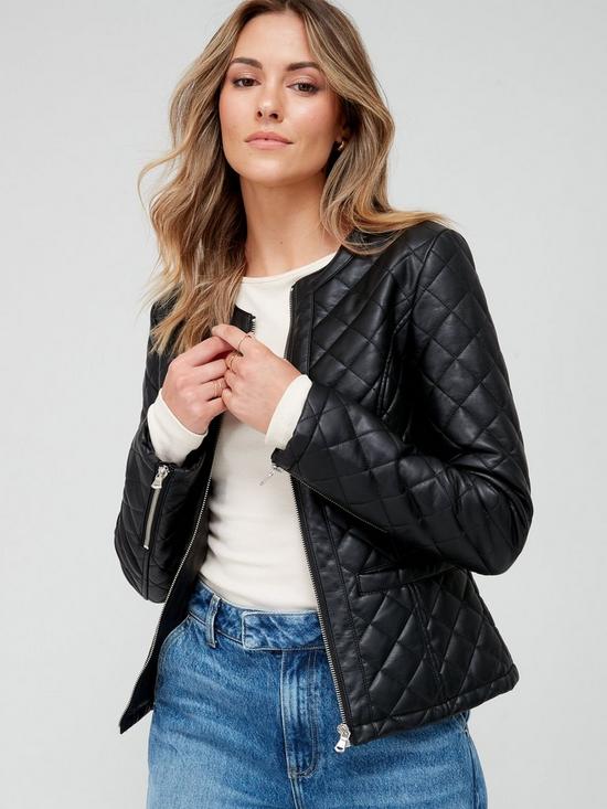 front image of v-by-very-quilted-pu-jacket-black