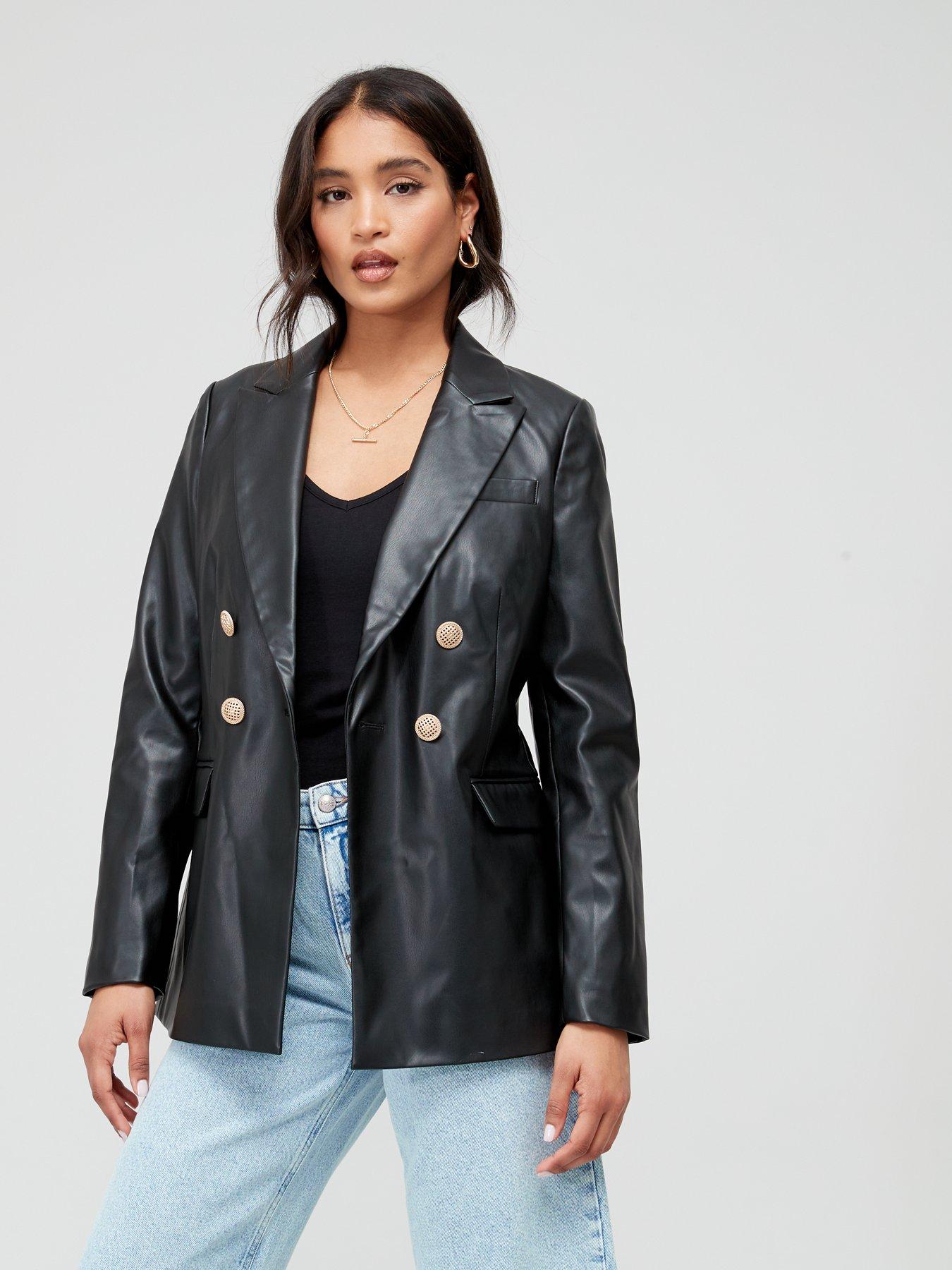  image of v-by-very-pu-military-blazer-with-gold-buttons-blacknbsp