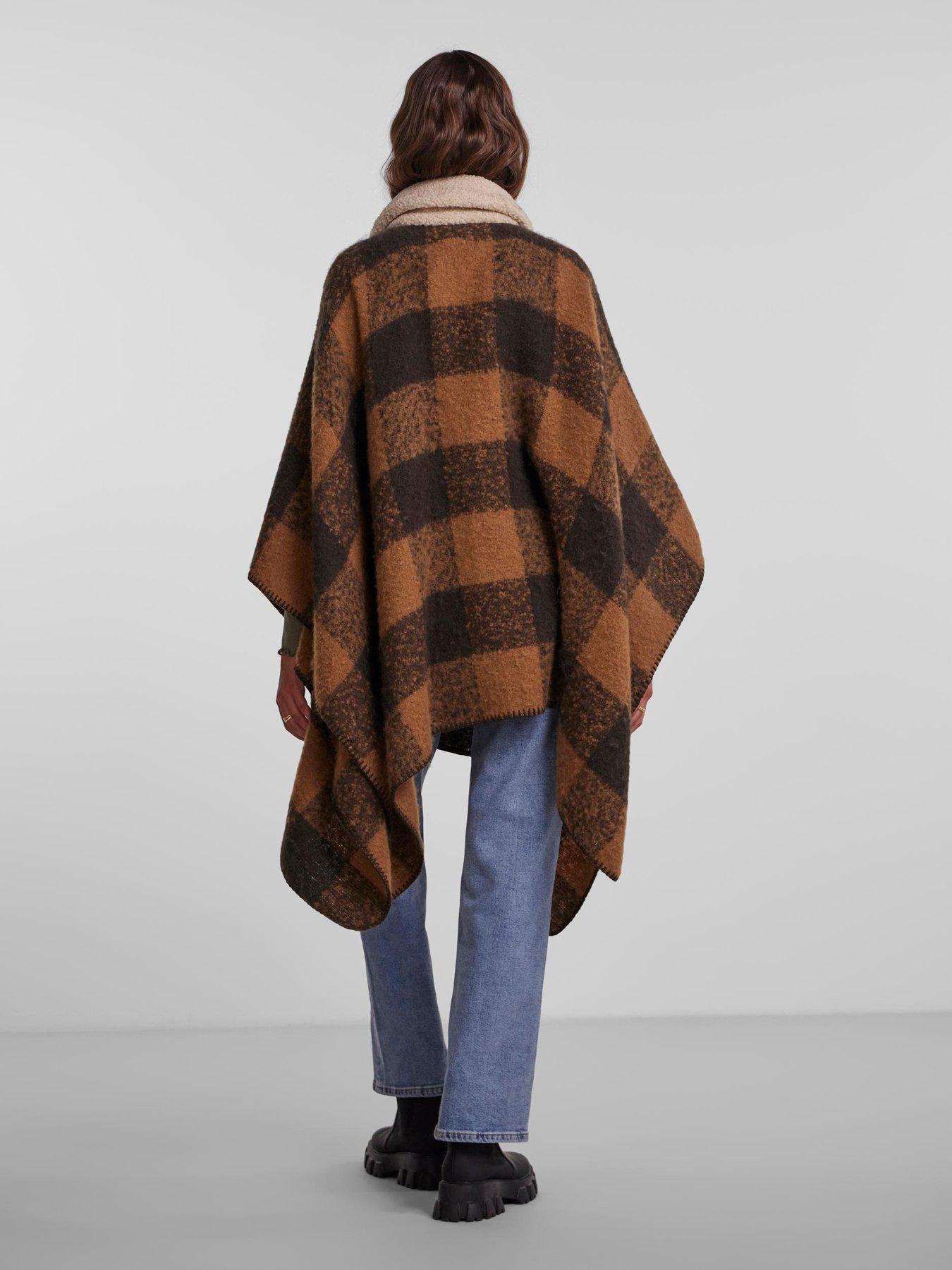 stillFront image of pieces-friday-check-collared-zip-poncho-multi