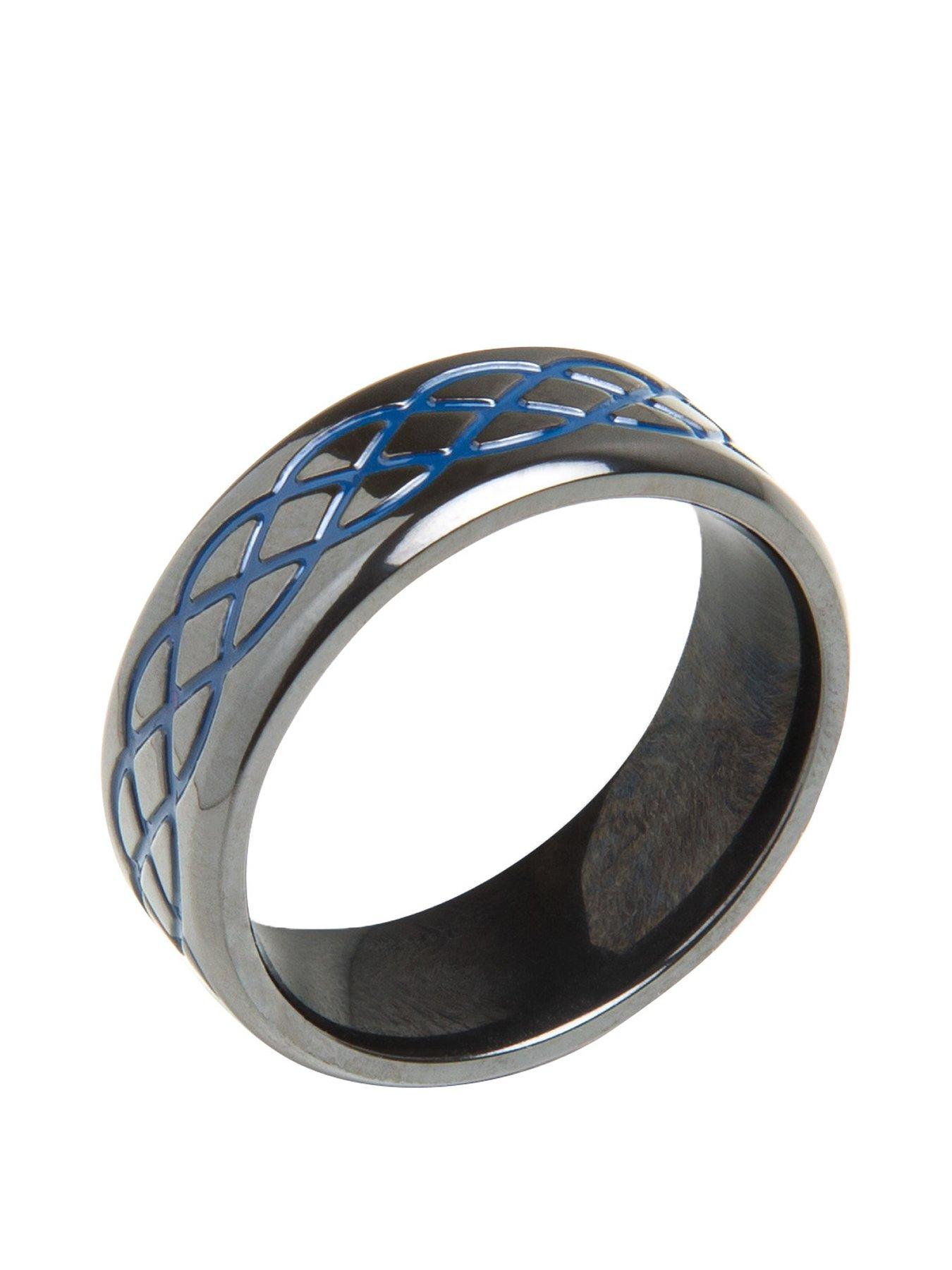 undefined Gent's Black Zirconium Ring With Blue Enamel Detail