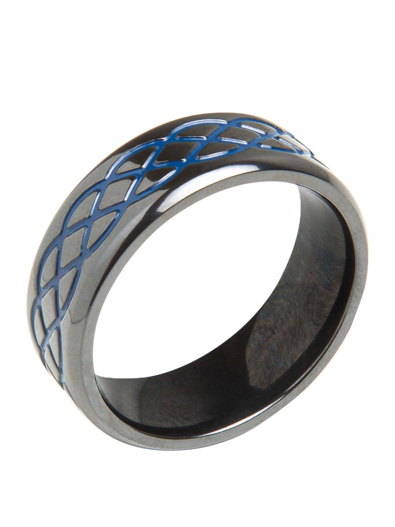 The Love Collection Gent's Black Zirconium Ring With Blue Enamel Detail