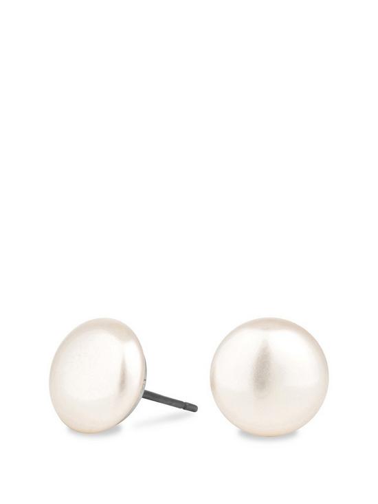 front image of jon-richard-jon-richard-10mm-button-created-pearl-stud-earring