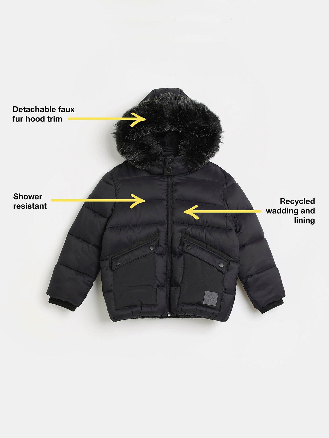 River Island Boys Padded Hooded Coat Black littlewoods